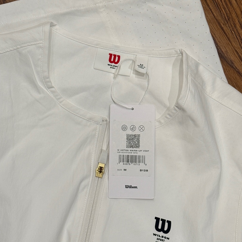 Wilson White Aston Warm-Up Full Zip Tennis Golf Vest | Size Medium - Picture 6 of 6
